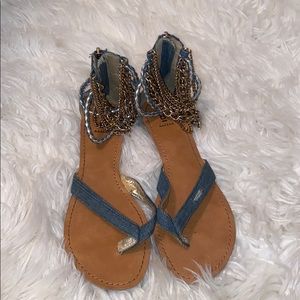 Denim and gold sandals